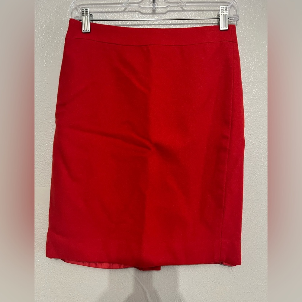 J Crew red wool Pencil Skirt, Size 0